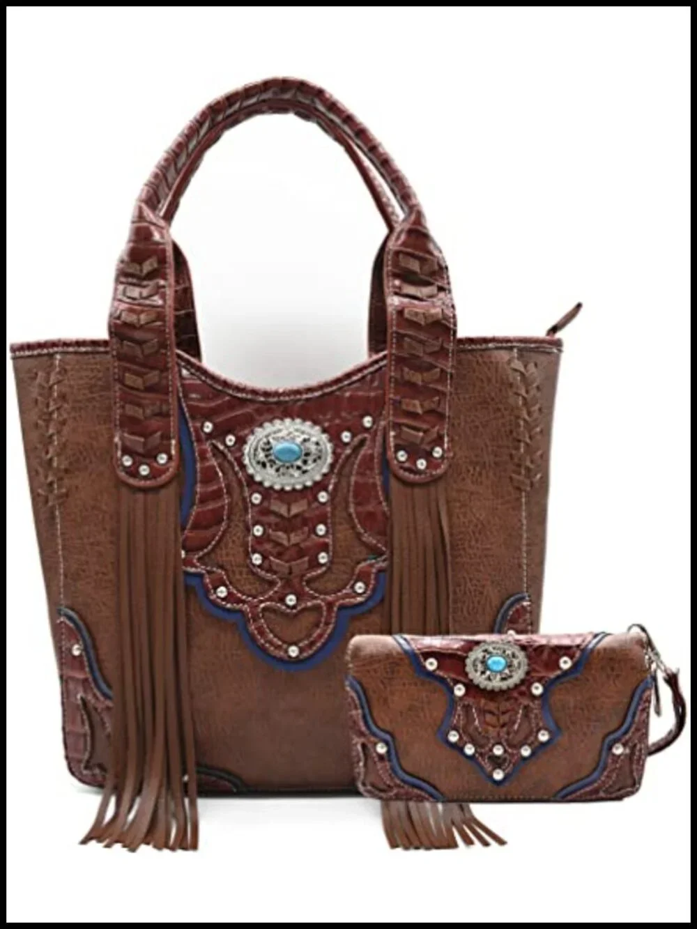 Western Fringe Totes Purse and Wallet Set for Women | Turquoise Concho, Stud